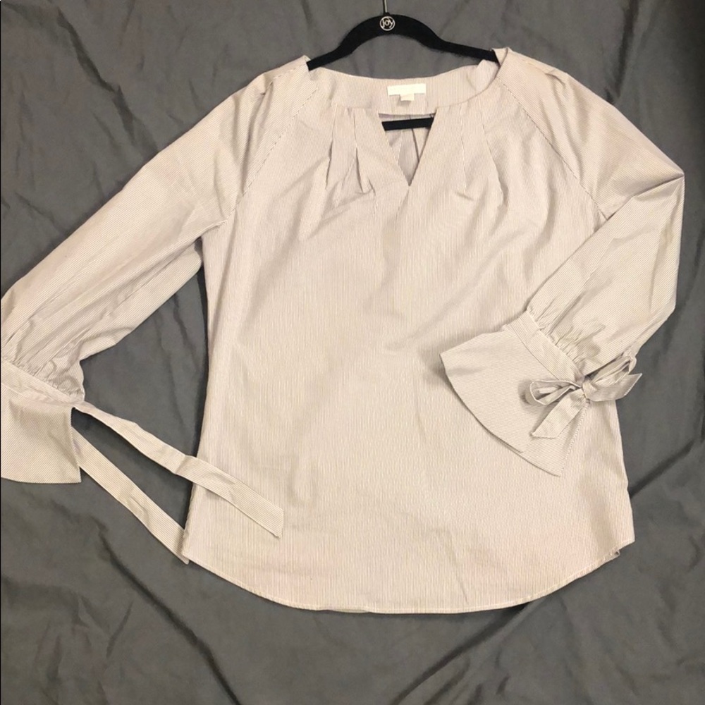 Gray and White Pinned Striped Top